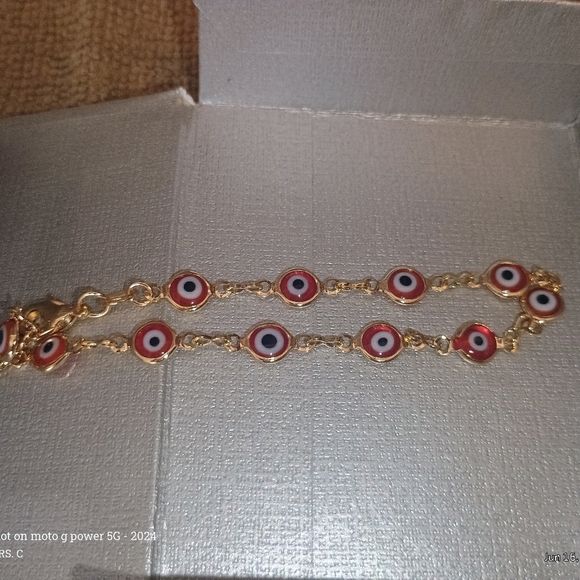 Women's Gold Red And Blue Tiger Eye Ankle Bracelet. New - Picture 6 of 13